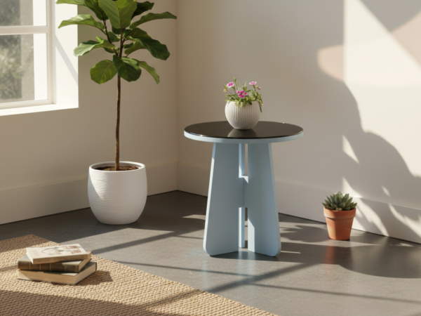 Quadz Corner Table (DIY) - Pastel Blue Grey Mirror Top