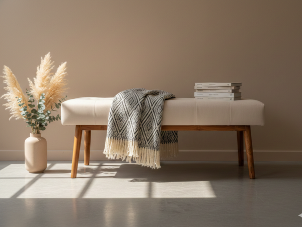 Strata Teak Wood Bench - Beige