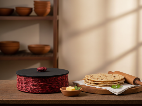 Hand Crafted Sabai Grass Roti Basket - Red