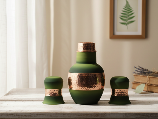 Copper Water Jar Set - Dark Green