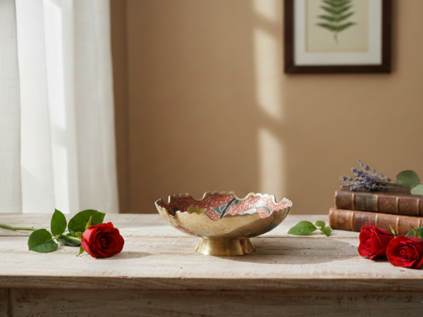 Decorative Hand Crafted Metal Brass Fruit Bowl - Red