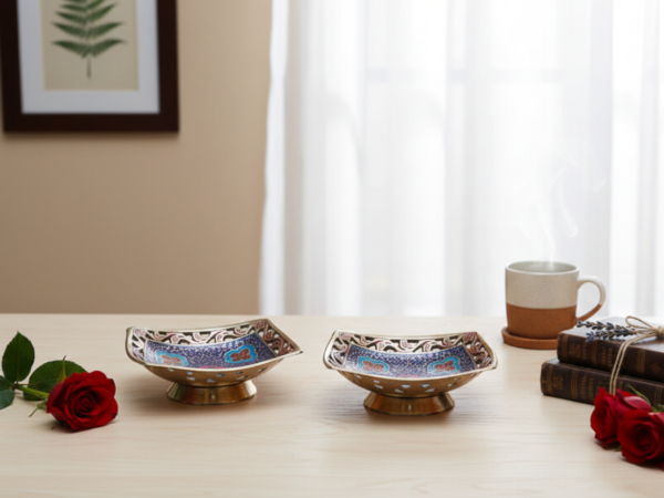 Decorative Hand Crafted Metal Brass Dry Fruit Plate - Purple (Set of 2)