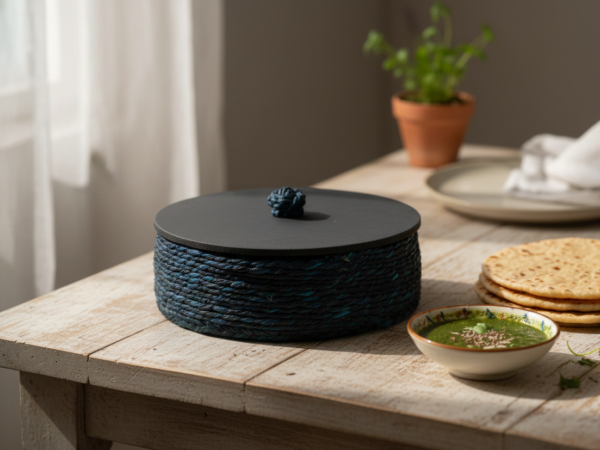 Hand Crafted Sabai Grass Roti Basket - Dark Blue