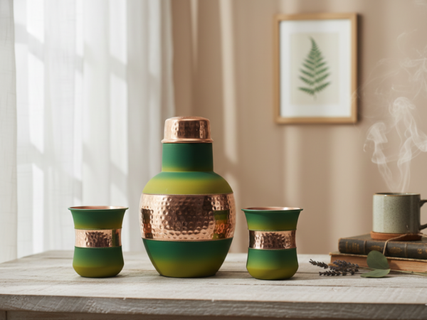 Copper Water Jar Set - Light Green