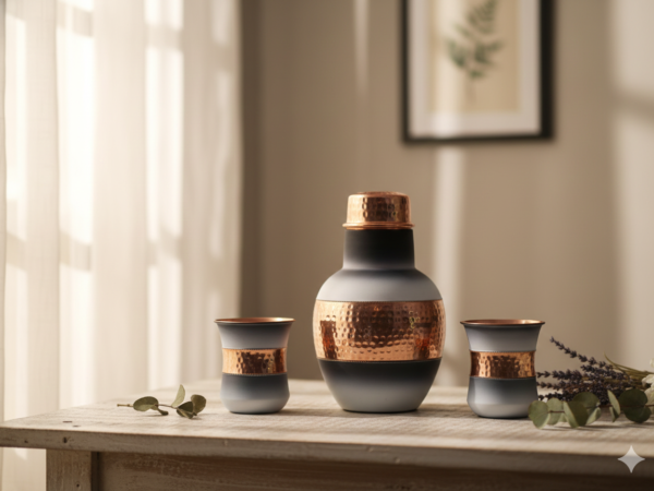 Copper Water Jar Set - Black and White