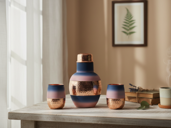 Copper Water Jar Set - Blue and Pink