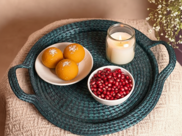 Bamboo Grass Round Platter - Indigo