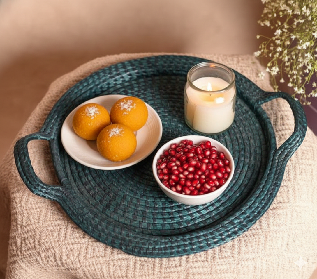 Bamboo Grass Round Platter – Indigo