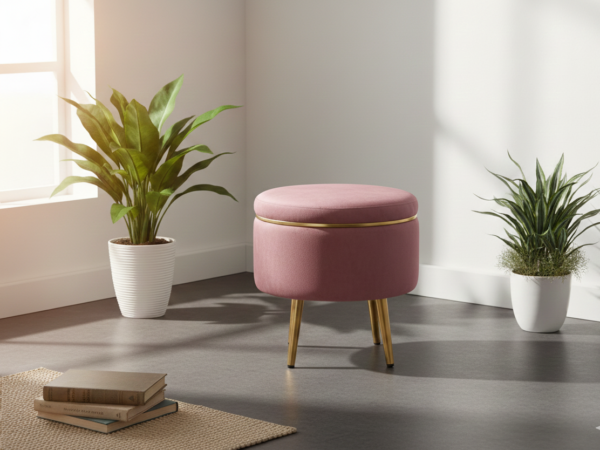 Modo Ottoman With Metal Legs - Pink