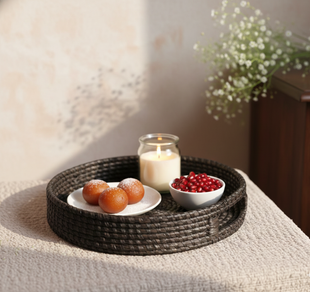 Bamboo Grass Round Tray – Black