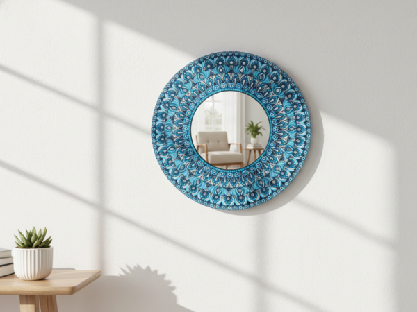 Mandala Art Wall Mirror - Blue