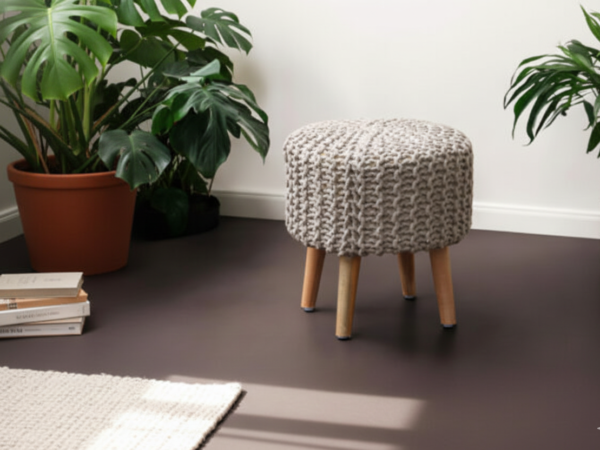 Jute Rope Wooden Ottoman - Natural