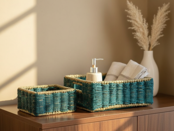 Sabai Grass Multipurpose Utility Basket - Blue (Set of 2)