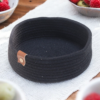 Small Woven Storage Bin with Stitched Leather Tag