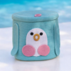 Front view of luxury teal woven storage basket with lid closed by DAZOR