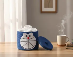 Doraemon Premium Woven Rope Storage Basket with Lid by DAZOR