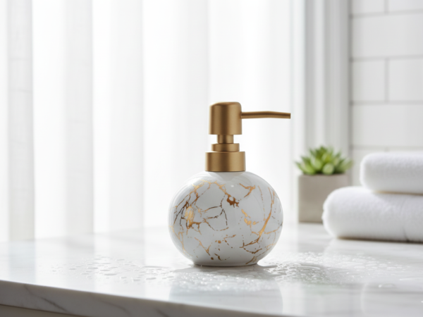 Ceramic Liquid Soap Dispenser White with Marble Finish - orbell