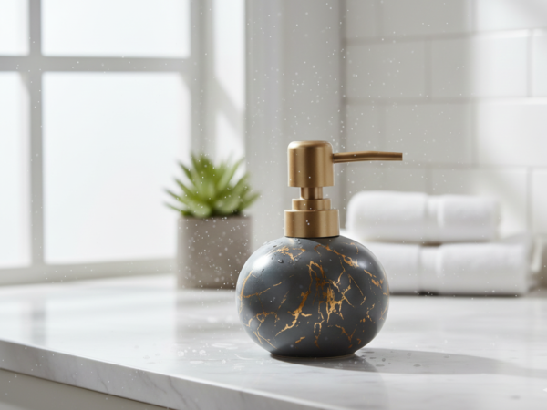 Ceramic Liquid Soap Dispenser Grey with Marble Finish - orbell