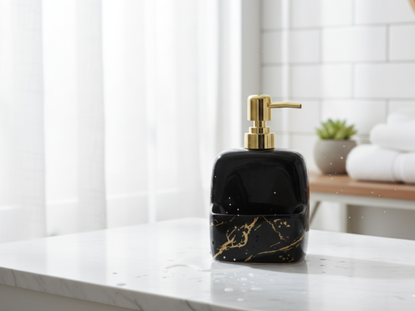 Ceramic Liquid Soap Dispenser with Marble Finish Black - Evara
