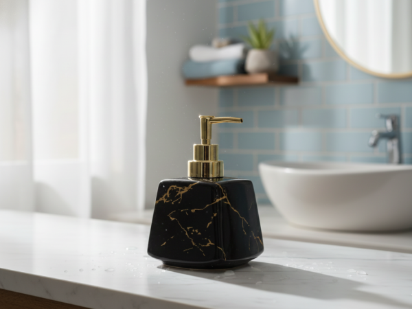 Ceramic Hand Soap Dispenser Black with Marble Finish - Marbella