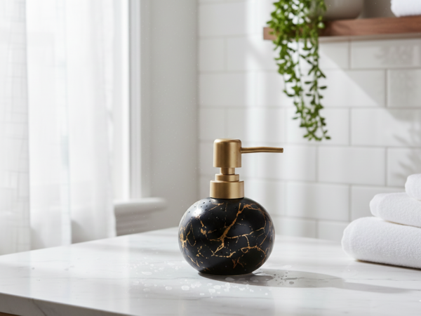 Ceramic Liquid Soap Dispenser Black with Marble Finish - orbell