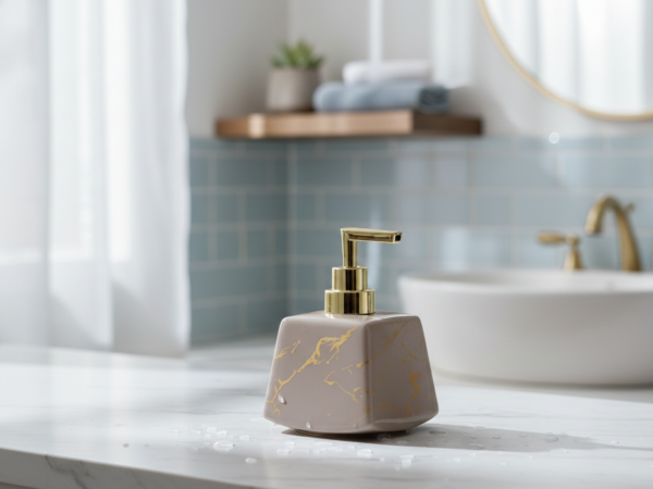 Ceramic Hand Soap Dispenser Beige with Marble Finish - Marbella