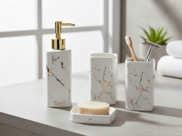 Ceramic Bathroom Accessories Set White (4 Pc) – Amour