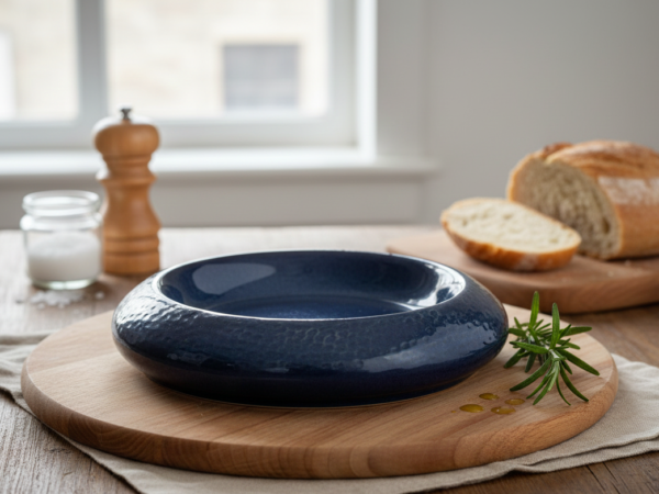 Stoneware Ceramic Pan Asian Platter Round Dark Blue - Indigo Dusk
