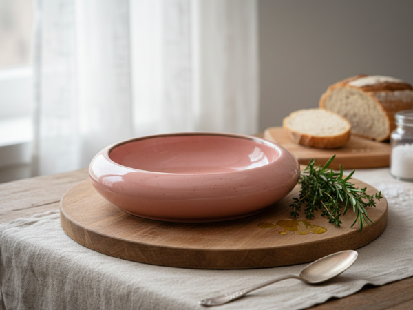 Stoneware Ceramic Pan Asian Platter Round Peach - Orbique