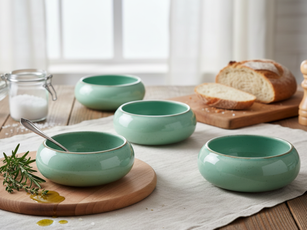 Stoneware Ceramic Serving Bowl Round Green  - Celora (set of 4)