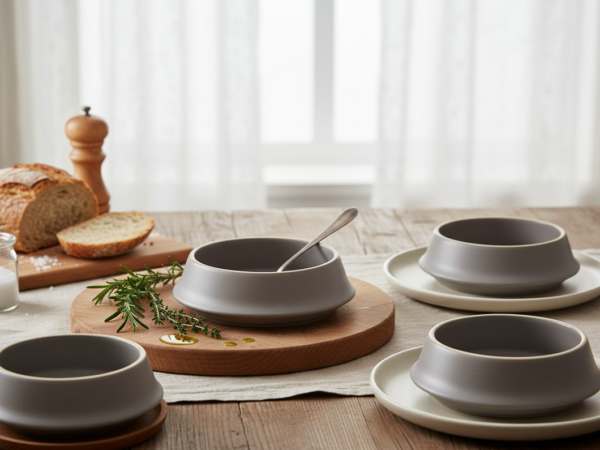 Stoneware Ceramic Serving Bowl Small grey - Elora (set of 4)