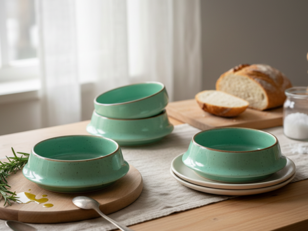 Stoneware Ceramic Serving Bowl Small green- Elora (set of 4)