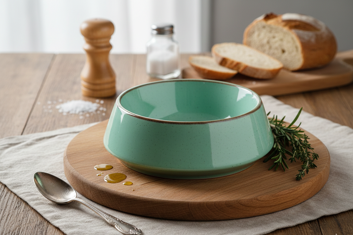 Aqua Mist – Stoneware Ceramic Serving Bowl Green with Golden Rim