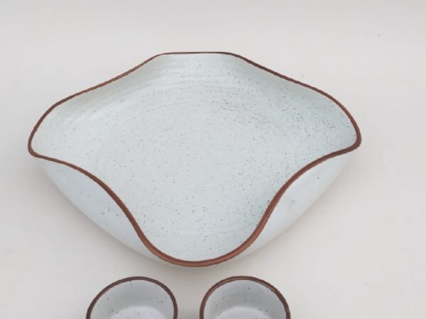 Stoneware Ceramic Rustic Edge Platter and Dip Bowls Combo – White Serveware Set
