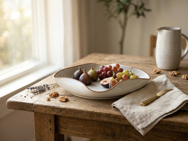 Premium Wavy Edge Ceramic Serving Platter - White