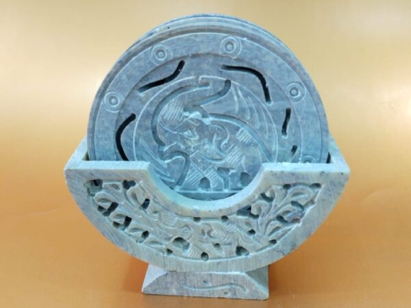 Handcrafted Marble Coaster Set with Jali Carved Holder