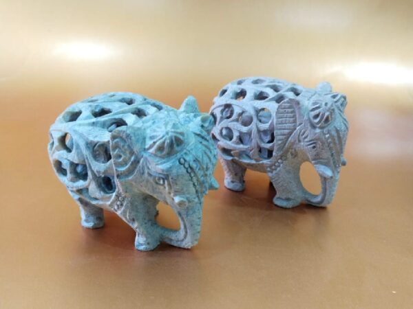 Handcrafted Soapstone Elephant Figurines Big – Jali Carving (set of 2)