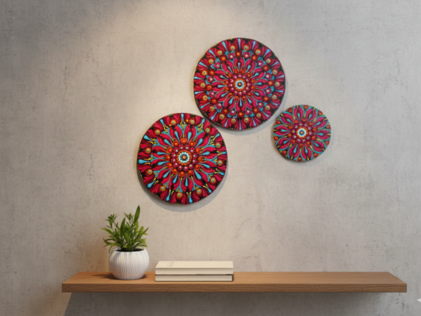 Dot Mandala Art - Wall Hanging (Pink - Set of 3)