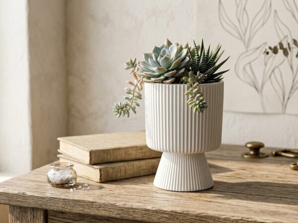 Ceramic Flower Pot Eleve - White Decorative Indoor Planter