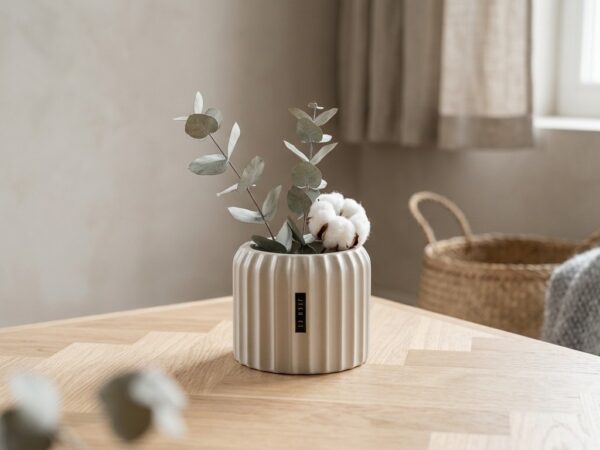 Ceramic Flower Pot Modern Ribbed  – Ivory