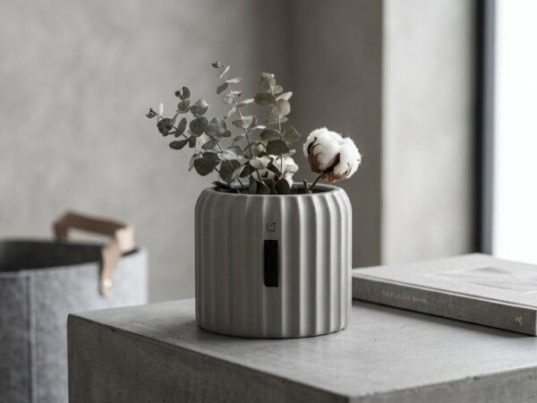 Ceramic Flower Pot Modern fluted  – Light Grey