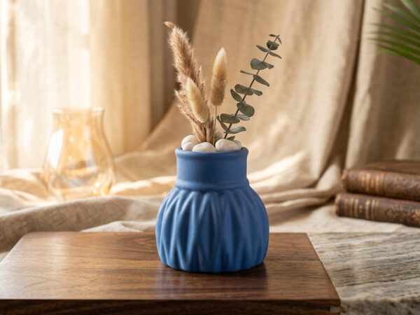 Mini Fluted Ceramic Vase - Aqua Blue