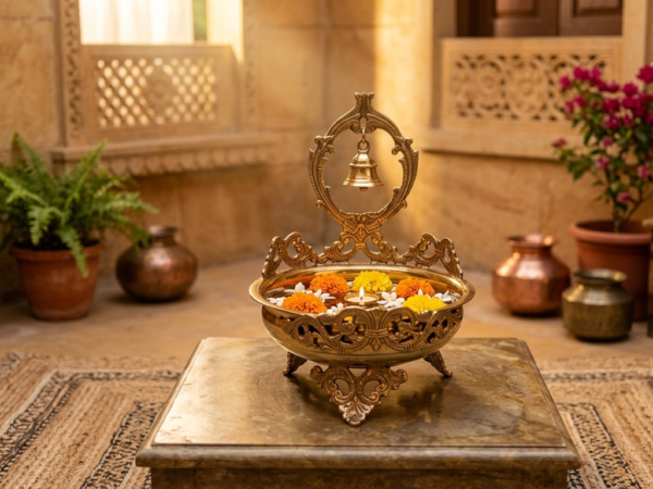 Premium Brass Floating Flower Bowl for Luxury Home Entrance Decor