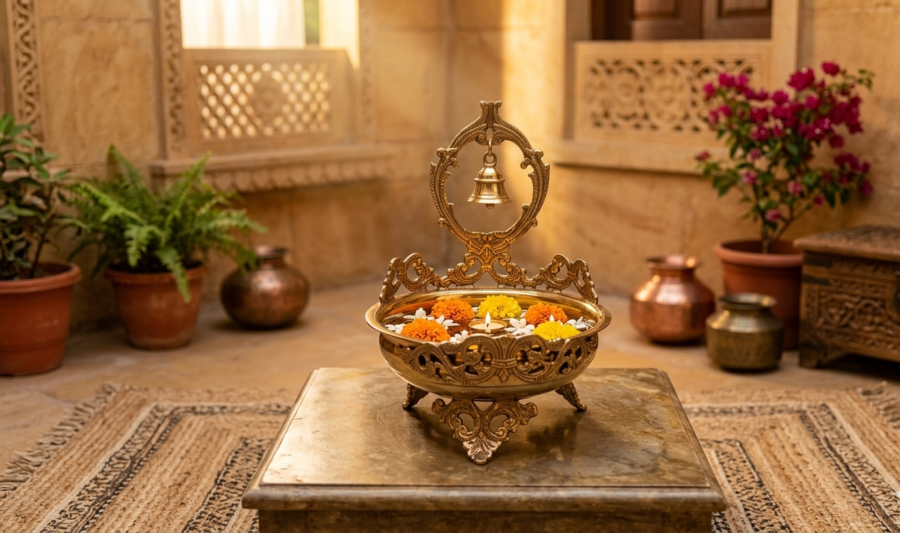 Premium Brass Floating Flower Bowl for Luxury Home Entrance Decor