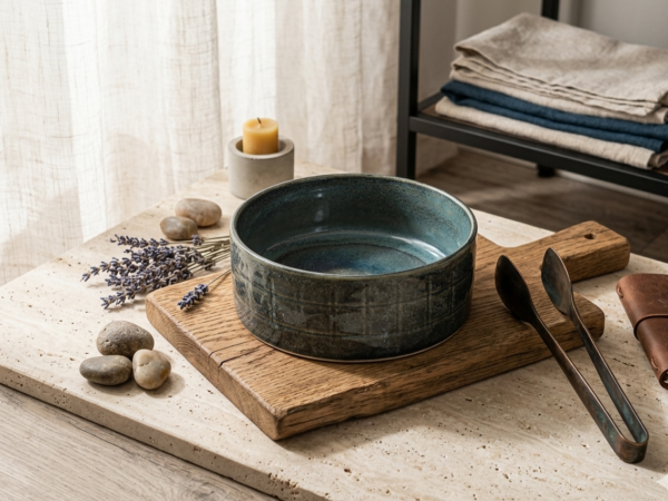 Deep Dark Green Ceramic Serving Bowl for Dining and Salad - DAZOR