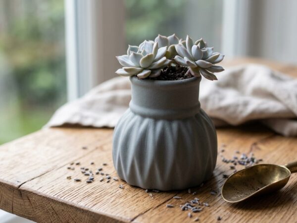Fluted Ceramic Pot - Grey