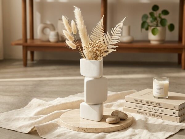 White - Geometric Stacked Ceramic Vase