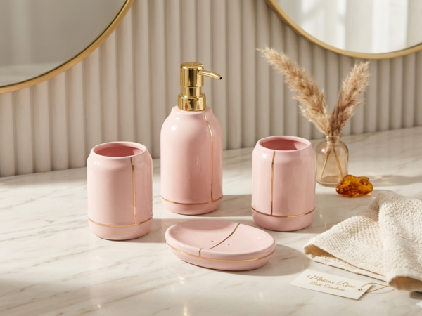 Luxury Pink and Gold Ceramic Bathroom Set 4 Piece by DAZOR