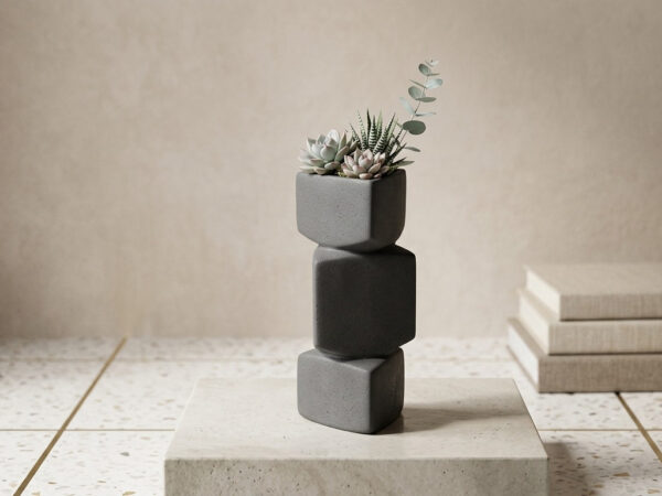 Black - Geometric Stacked Ceramic Vase