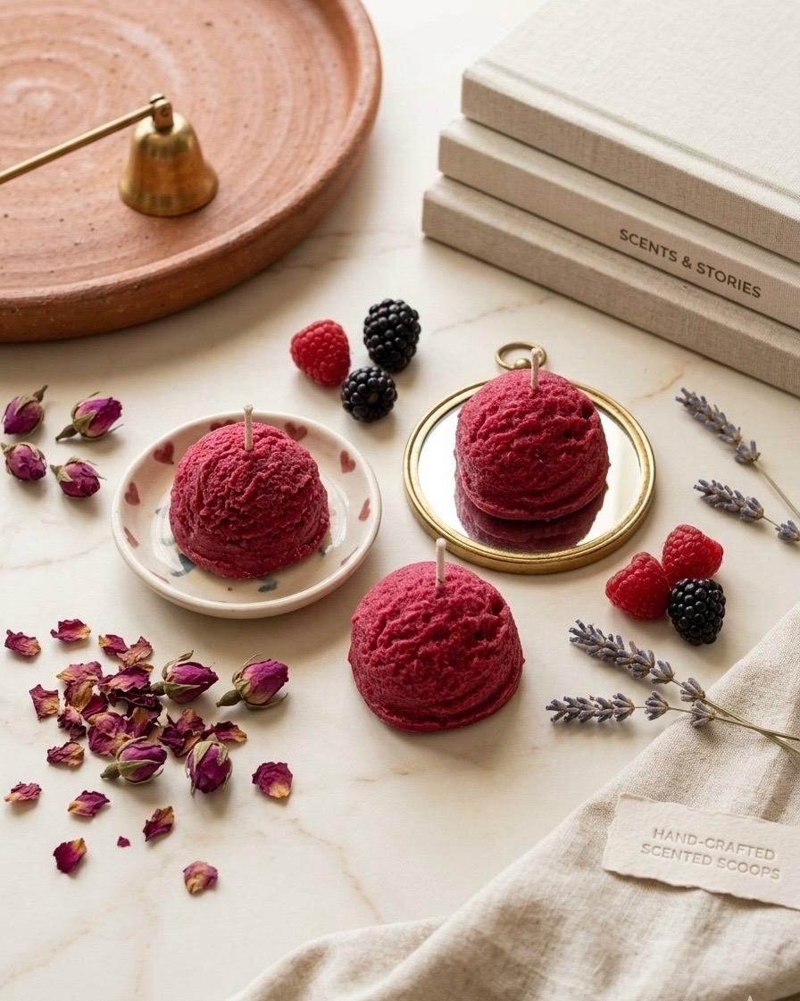 Berry Scented Ice Cream Scoop Shaped Handcrafted Candles - DAZOR